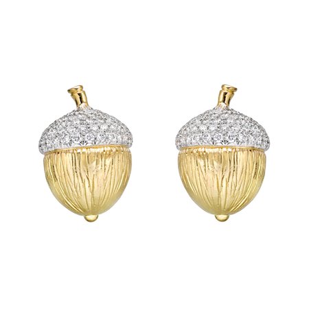 Verdura 18k Gold, Platinum & Diamond Acorn Earrings | Betteridge