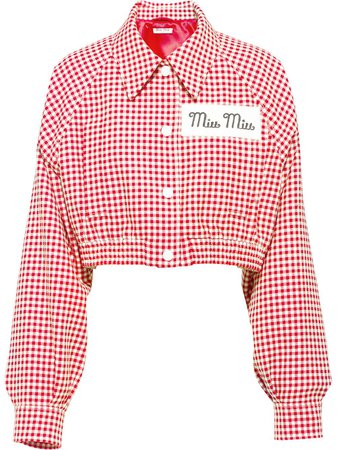 Miu Miu gingham-check cropped jacket red & white ML6711V7W - Farfetch