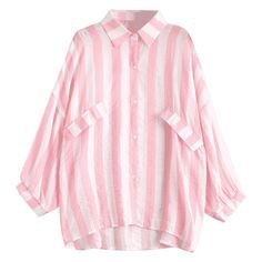 Oversized Button Up Striped Blouse Light Pink