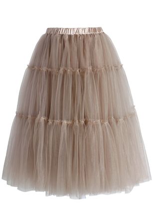 Amore Tulle Midi Skirt in Caramel - Retro, Indie and Unique Fashion