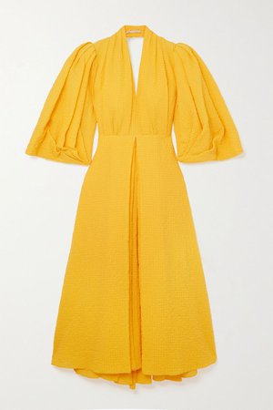 Yellow Deva open-back gathered cotton-blend cloqué midi dress | Emilia Wickstead | NET-A-PORTER