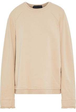 Oversized Frayed Quilted French Cotton-terry Sweatshirt