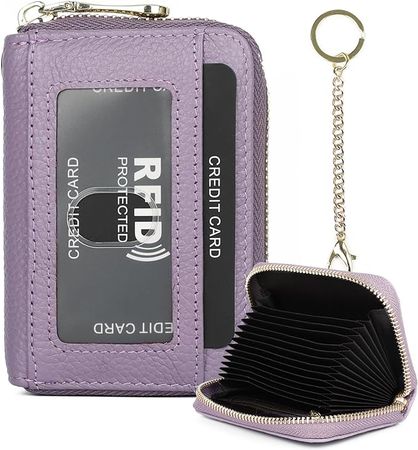 Amazon.com: imeetu RFID Credit Card Holder, Small Leather Zipper Card Case Wallet with Removable Keychain ID Window (Light purple) : Clothing, Shoes & Jewelry