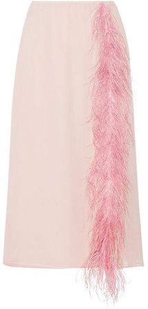Feather-trimmed Silk-georgette Midi Skirt - Pastel pink
