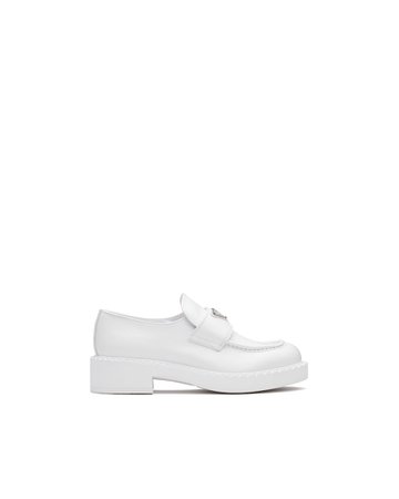 White Brushed leather loafers | Prada