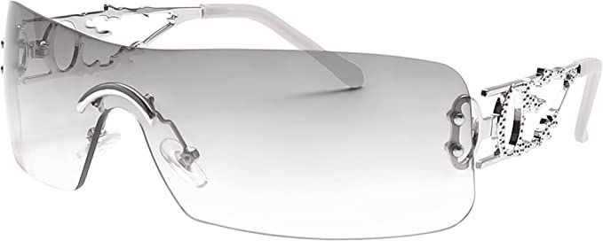 Amazon.com: SENMARIES Rimless Y2k Sunglasses For Women Men Rectangle Vintage glasses Fashion Flame Metal Sunglass Frameless Retro Eyewear : Clothing, Shoes & Jewelry