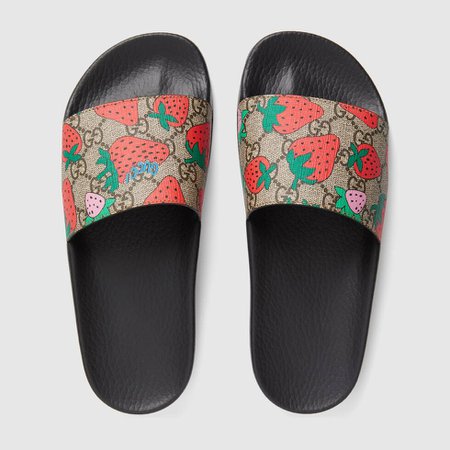 GG Gucci Strawberry slide sandal | GUCCI®