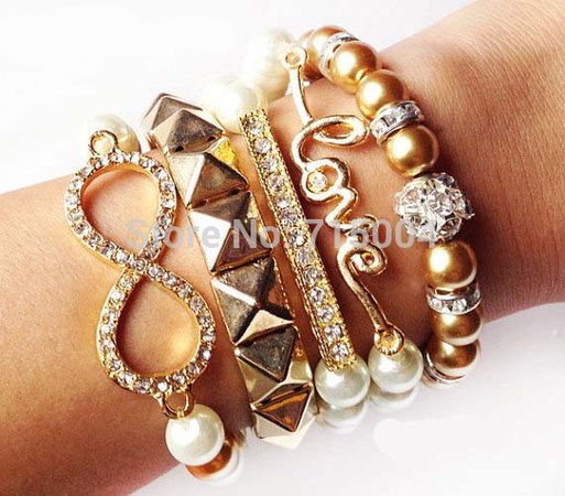 Hot!Arm Candy Bracelet Party Stack Dream/infinity/Bow/Heart/Hope/Love/Rivet Bracelets For Women 10set/lot ,SB 162-in Strand Bracelets from Jewelry & Accessories on Aliexpress.com | Alibaba Group