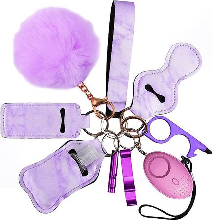 AMIR Safety Keychain Set for Women and Kids, 10 Pcs Safety Keychain Accessories, Safety Keychain Set for Girls with Safe Sound Personal Alarm, No Touch Door Opener, Whistle and Pom, Purple : Amazon.com.au: Clothing, Shoes & Accessories