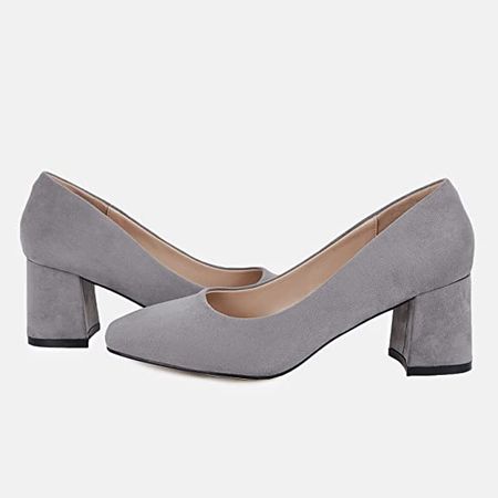 Amazon.com | Guayonng Womens Square Toe Pumps Chunky Block Heels Slip On Mid Heel Classic Comfort Ladies Wedding Party Shoes Grey | Shoes