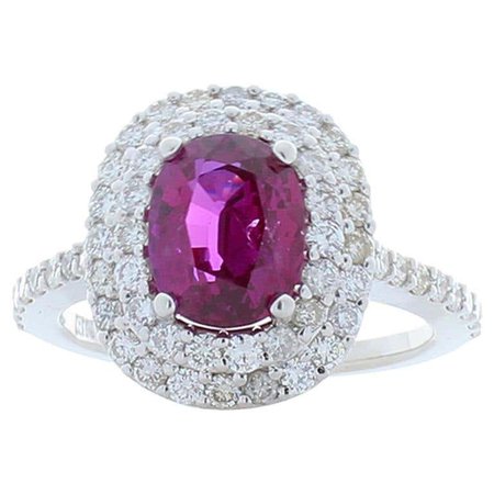 AIGS Certified 2.57 Carat No Heat Purplish Pink Sapphire and Diamond Cocktail Ring For Sale at 1stDibs