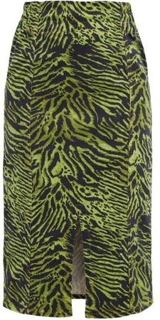 Tiger Print Stretch Cotton Blend Skirt - Womens - Green