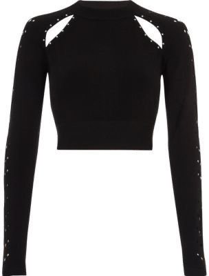 River Island  Black Knit Cut Out Studded Crop Top