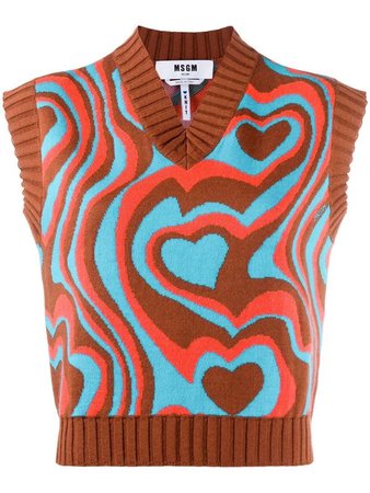 MSGM Intarsia Knitted Top In Brown