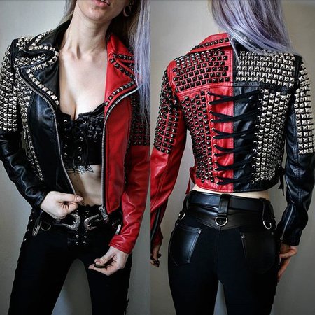 Black and red leather jacket by Painkiller Clothing