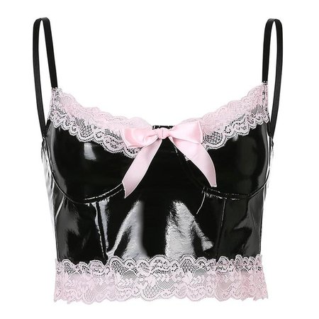 Pink Lace/Black Faux Leather Cami | Own Saviour