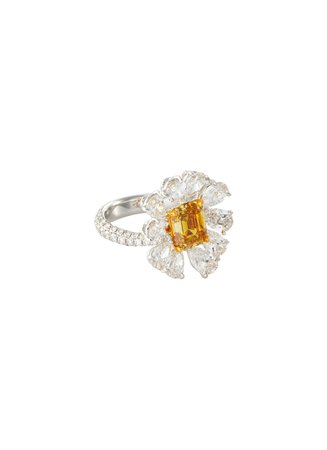 LC Collection Jewellery | Diamond 18k yellow gold platinum floral ring | Women | Lane Crawford