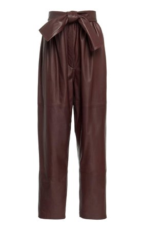 Resistance High-Waisted Belted Leather Straight-Leg Pants
