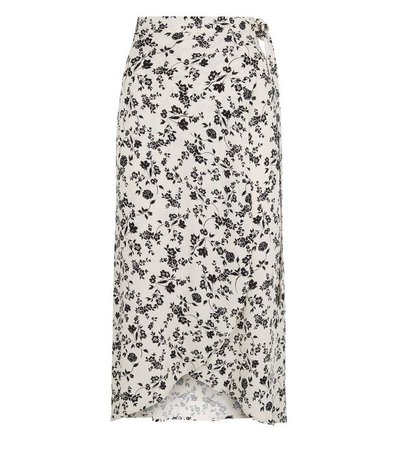 Stone Floral Wrap Midi Skirt | New Look