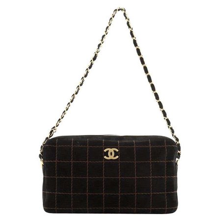 Chanel Vintage Chocolate Bar Camera Bag Quilted Suede For Sale at 1stdibs