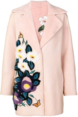 Liska floral embroidered fur coat