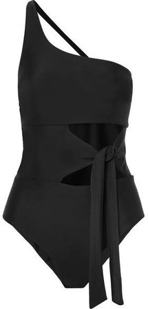 Collision One-shoulder Cutout Swimsuit - Black