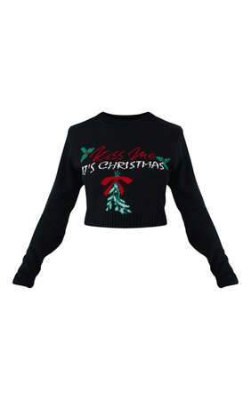 Black Kiss Me Its Christmas Cropped Christmas Sweater - Christmas Sweaters - Christmas Shop - Shop By.. | PrettyLittleThing USA