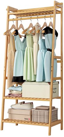 Amazon.com: Homfa Bamboo Clothing Rack, Multifunctional Garment Stand for Clothes, Hanging Heavy Duty Rack with Top Shelf and 2-Tier Shoe Clothing Storage Organizer Shelves with Hooks 27.55 x 16.53 x 64.56 Inch: Home & Kitchen