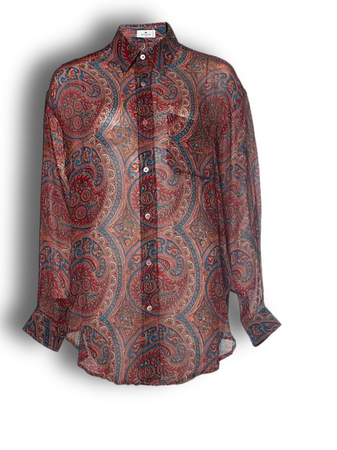 Etro, sheer red Paisley printed blouse top