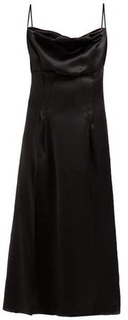 Cowl Neck Silk Satin Slip Dress - Womens - Black