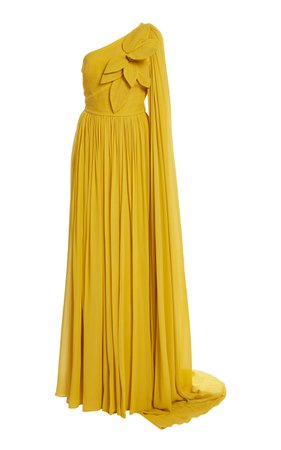 Floral-Appliqued Silk One-Shoulder Gown By Elie Saab | Moda Operandi
