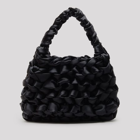 Theodore Black Satin Mini Tote Bag // Miista Handbags // Made in Spain