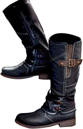 Amazon.com | Vimisaoi Knee High Boots for Women, Zipper Low Chunky Heel Combat Motorcycle Boots | Knee-High