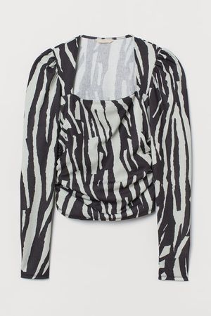 Puff-sleeved Top - Cream/zebra print - Ladies | H&M US