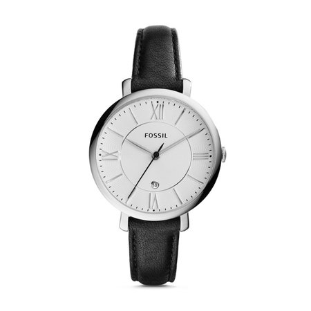 Jacqueline Three-Hand Date Black Leather Watch - Fossil