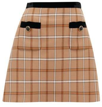 High Rise Velvet & Checked Twill Mini Skirt - Womens - Brown Multi
