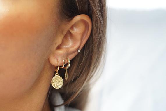 Tiny Hoop Earrings Gold Coin Hoop Earrings Mini Hoop | Etsy
