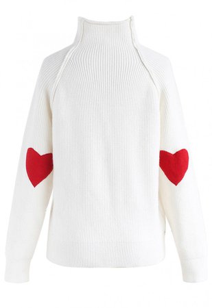 Heart and Soul Patched Knit Sweater in White - Retro, Indie and Unique Fashion