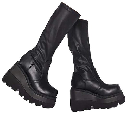 black platform mid-calf boots