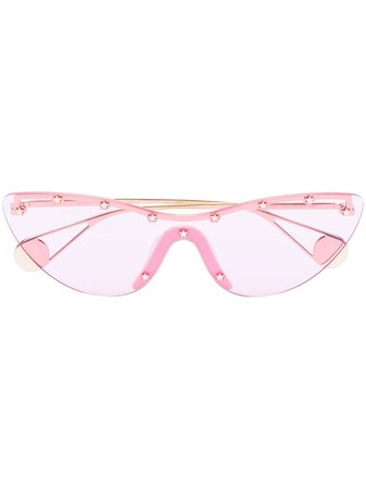 Pink & gold Gucci Eyewear cat-eye stud embellished mask sunglasses - Farfetch