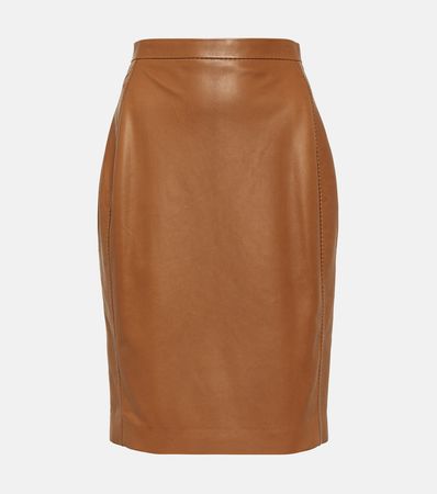 High Rise Leather Pencil Skirt in Brown - Saint Laurent | Mytheresa