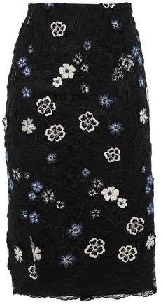 Floral-appliqued Embroidered Lace Midi Skirt