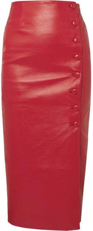 MATÉRIEL - Button-embellished Faux Leather Midi Skirt - Red