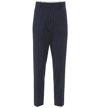 Striped stretch wool straight pants