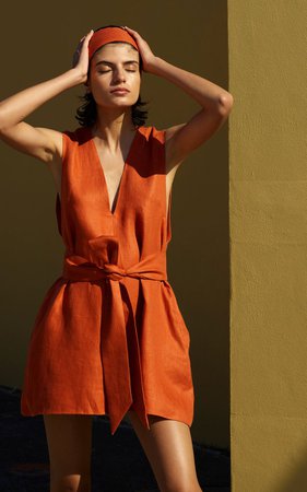 Belted Linen-Twill Mini Dress by Bondi Born | Moda Operandi
