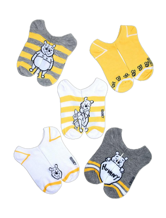 Disney Winnie The Pooh Hunny Stripe No-Show Socks 5 Pair