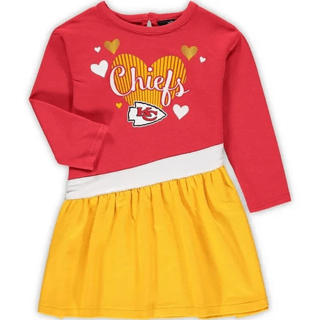 Girls Infant Red Kansas City Chiefs All Hearts Jersey Long Sleeve Dress $30