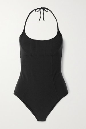 Net Sustain Corset Stretch-crepe Halterneck Swimsuit - Black