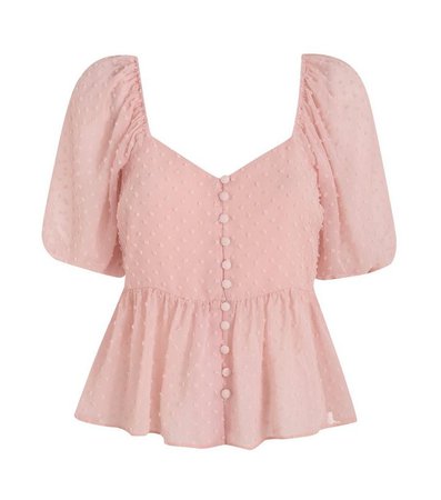 Pink Chiffon Spot Puff Sleeve Blouse | New Look