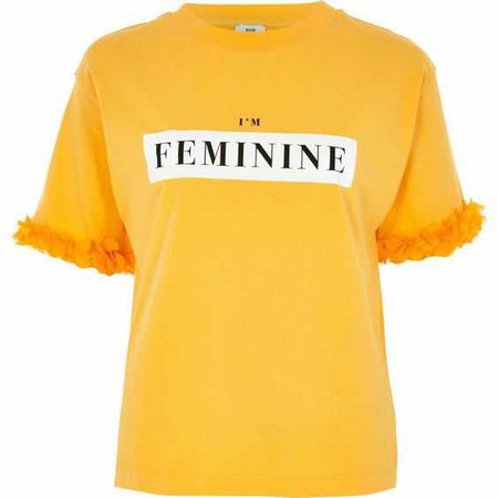 River Island Yellow ‘Feminine’ flower trim boxy T-shirt